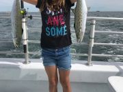 Crystal Dawn Head Boat Fishing and Evening Cruise, Young Manteo angler shows off her double header Spanish mackerel!