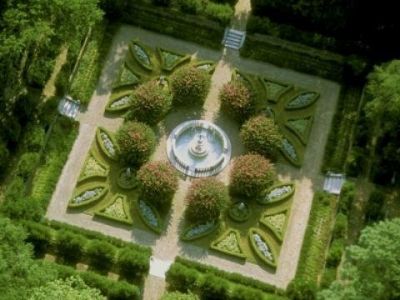Aerial view of The Elizabethan Gardens in Manteo, NC